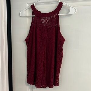Elegant Lace Sleeveless Top - Red